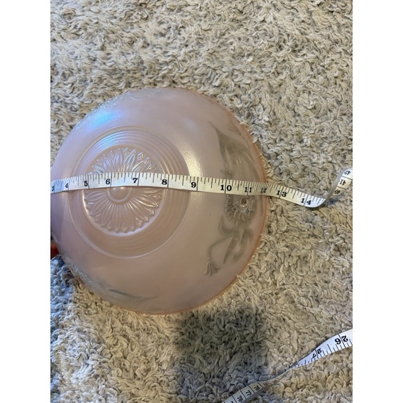Vintage Pink Frosted Glass Floral Ceiling Light Shade 10.25in Pink Good 3-Hole - Picture 5 of 7